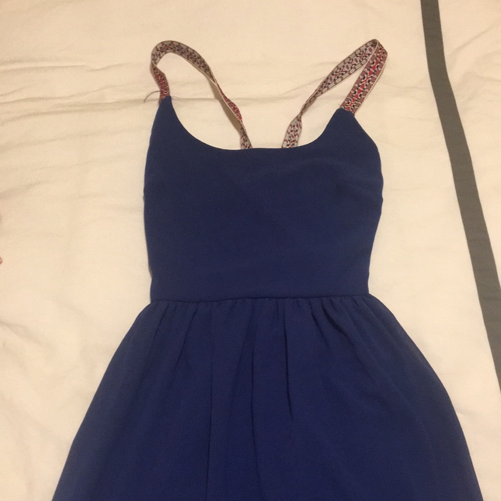 Blue maxi dress with patterned straps